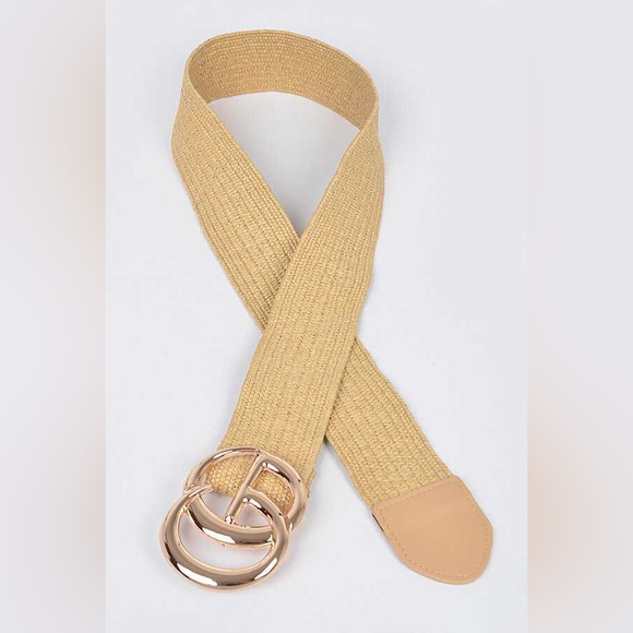 Gold Buckle Elastic Straw Statement Belt - Picture 6 of 6